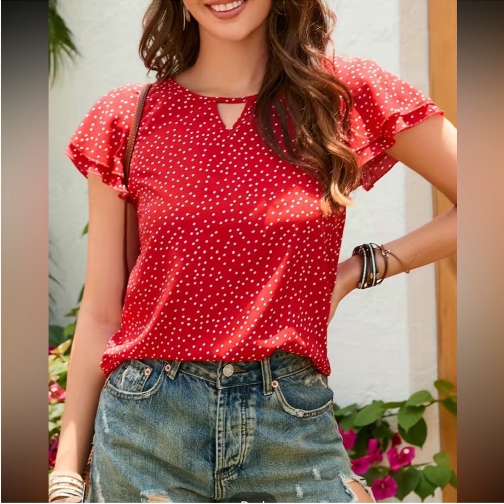 Polka dot ruffle blouse